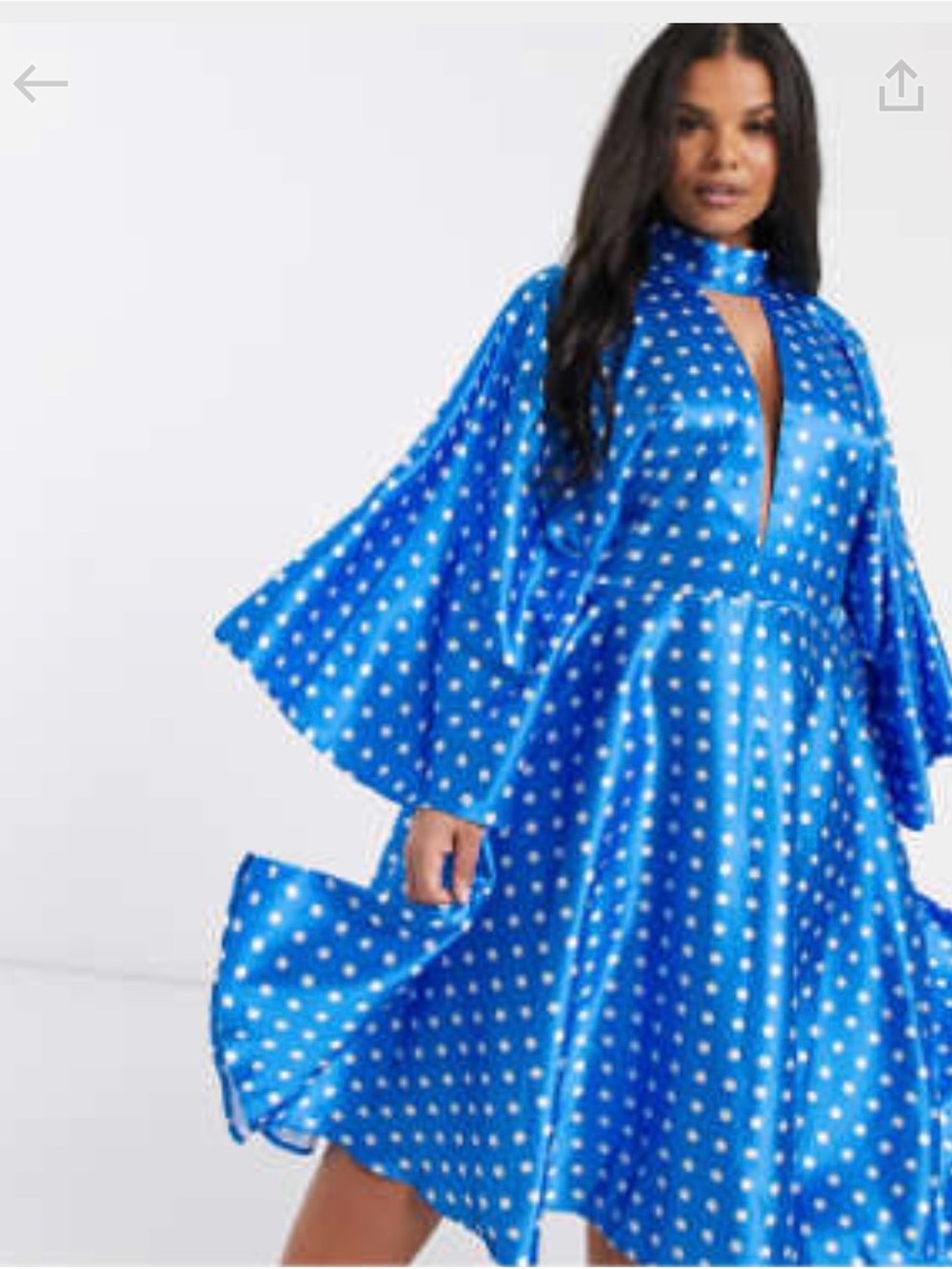 ASOS - John Zack Royal Blue Polka Dot Satin Midi Dress with Keyhole Neck